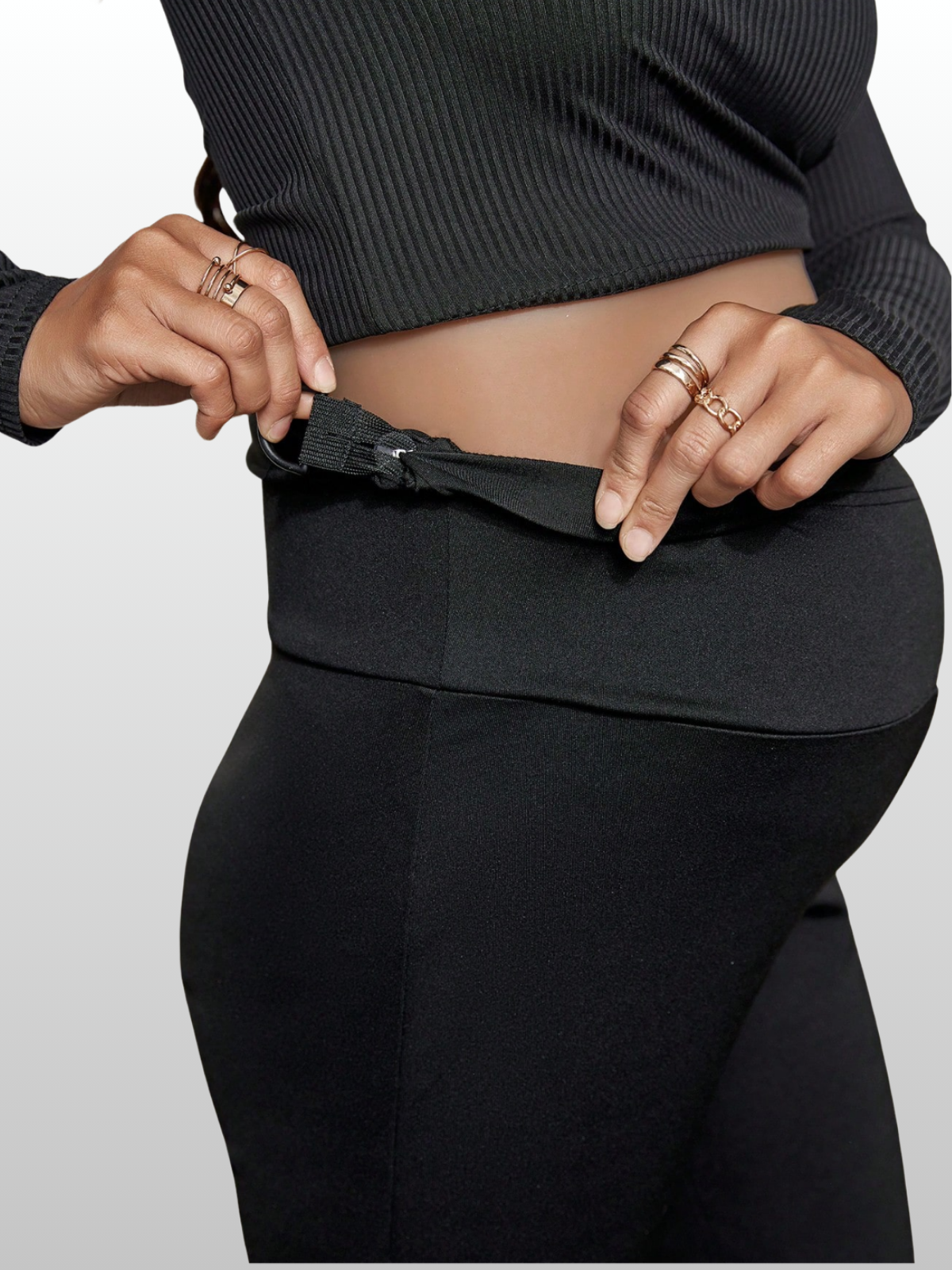 Umstandsmode, Schwangerschaftshose, mit überkreuztem High-Waist-Bund, verstellbar