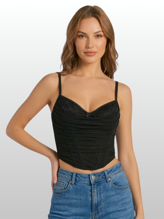 Bustier Top, Lace, Ruched Bodice, Underwire, Back Zip