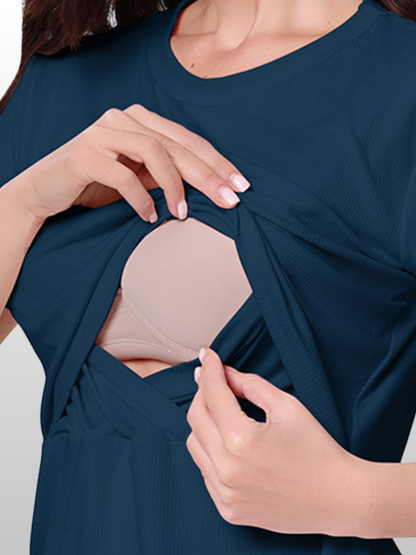 Umstandsmode, Umstands Shirt, Gerippt, Mit Stillzugang, Atmungsaktiv, Dehnbar