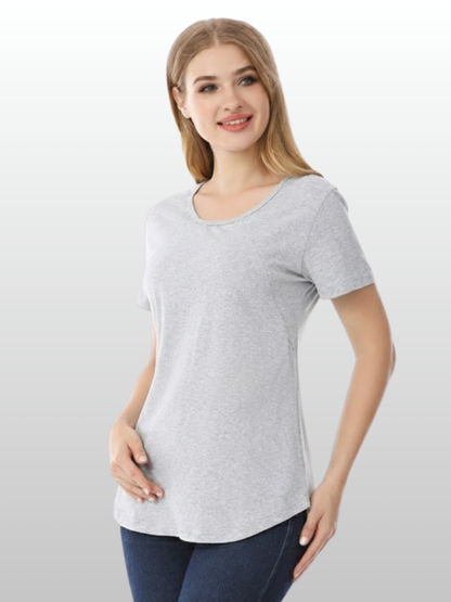 Umstands-Stilltop, Verdeckter Reißverschluss, Diskreter Stillzugang, Baumwolle, Schwangerschaft Stillzeit, Einhändig