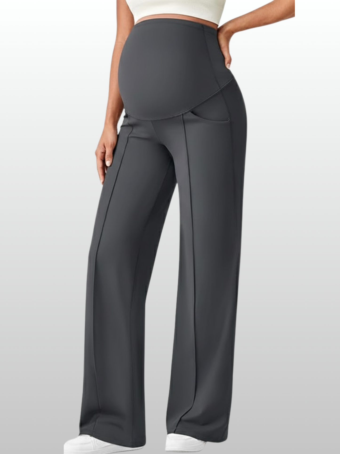 Maternity Pants, Over-the-Belly, Pleated, Loose Fit, Pockets, All Trimesters, Breathable