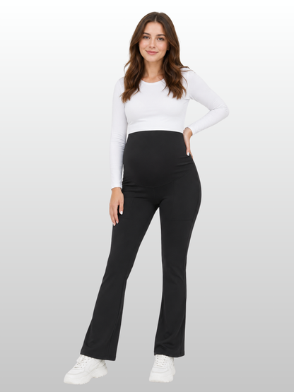 Maternity Pants, Flared, Over-the-Belly, Pockets, Foldable, All Trimesters, Breathable