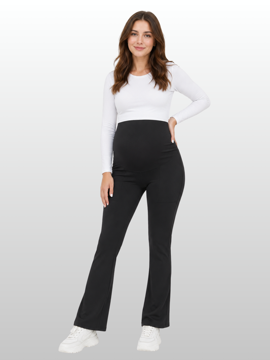 Maternity Pants, Flared, Over-the-Belly, Pockets, Foldable, All Trimesters, Breathable