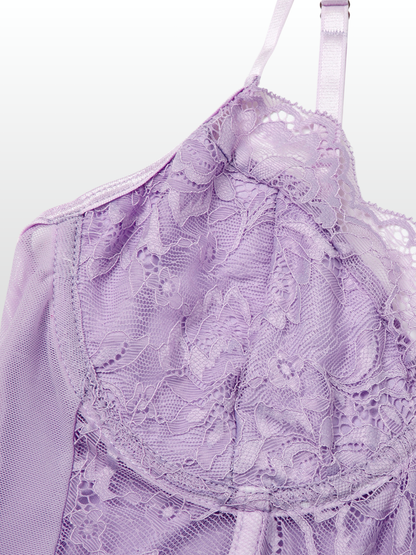 Corset Top, Lace Mesh, Steel Boning, Push-Up Underwire, Cropped, Adjustable Straps, Going Out & Events