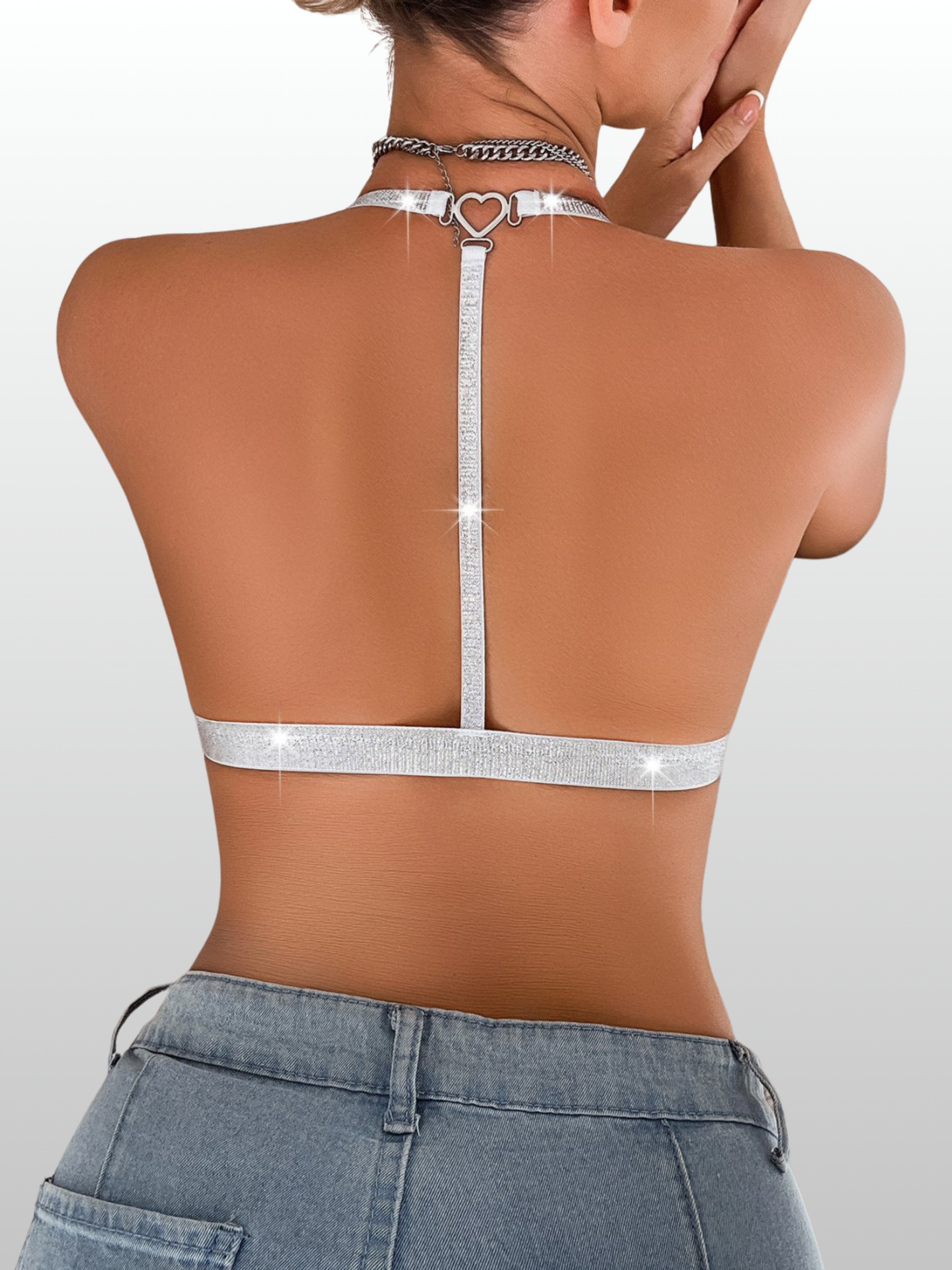 Still-BH, Spitze, Vorderer Clip, Tiefer Ausschnitt, Glitzerträger, Push-up, Bügellos, Bralette