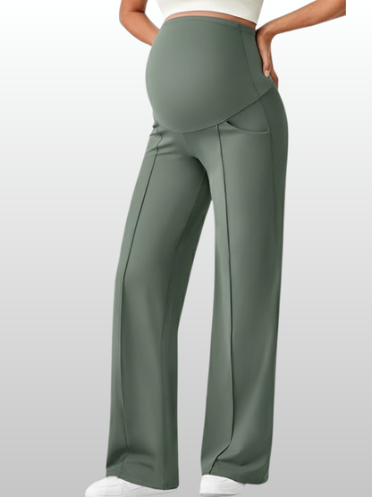Maternity Pants, Over-the-Belly, Pleated, Loose Fit, Pockets, All Trimesters, Breathable