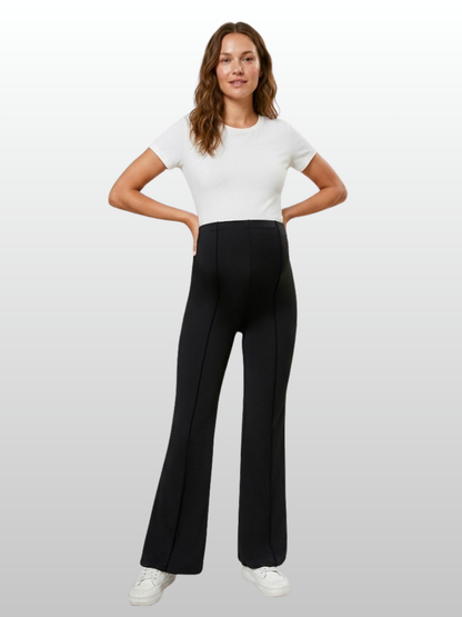 Maternity Pants, High-Waist, Adjustable, Over-the-Belly, Pleated, All Trimesters, Breathable