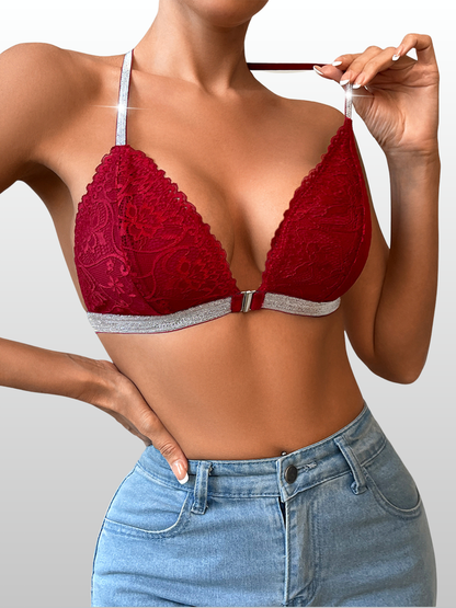 Still-BH, Spitze, Vorderer Clip, Tiefer Ausschnitt, Glitzerträger, Push-up, Bügellos, Bralette