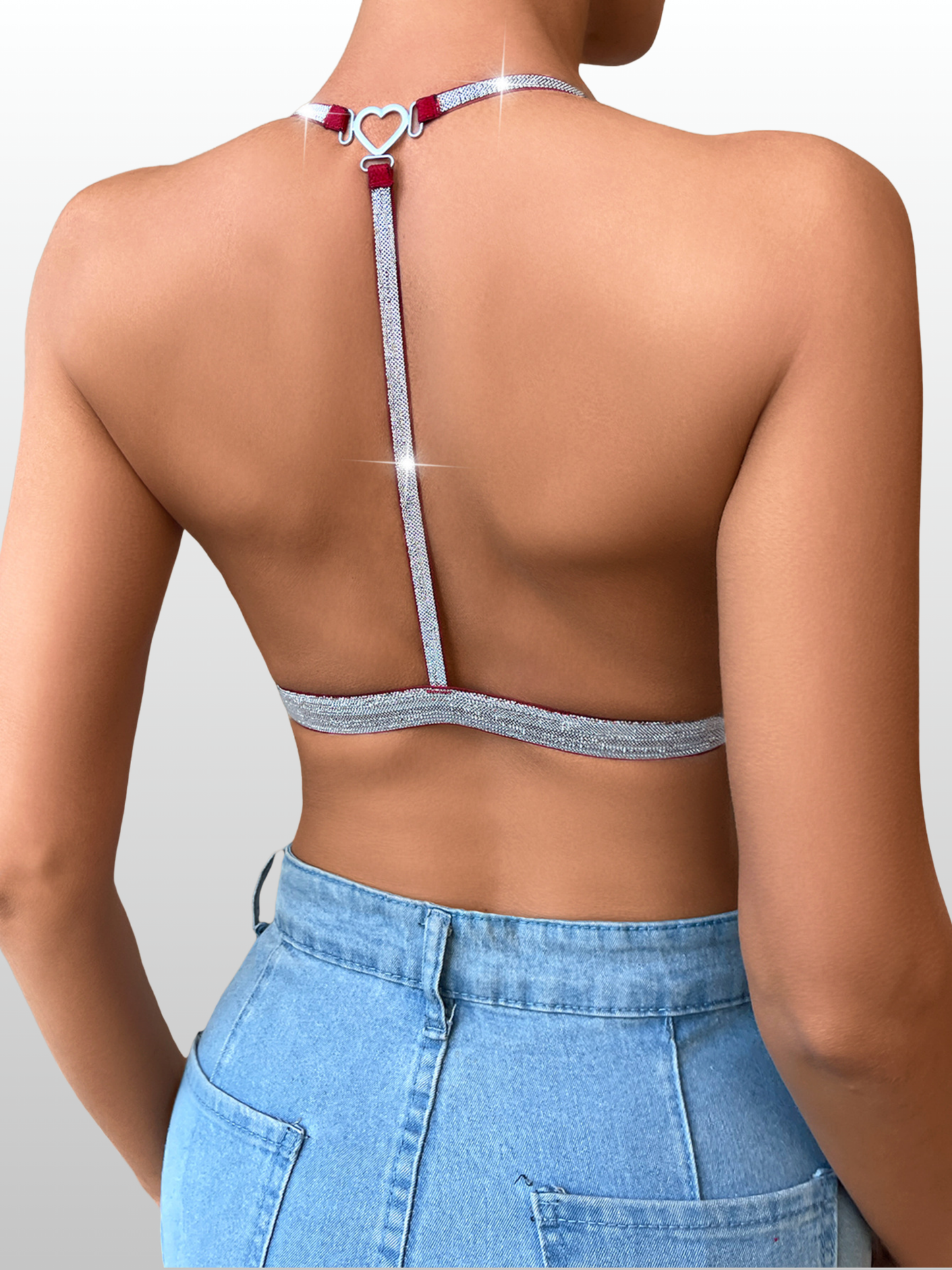 Still-BH, Spitze, Vorderer Clip, Tiefer Ausschnitt, Glitzerträger, Push-up, Bügellos, Bralette