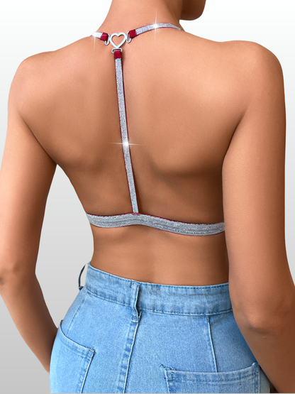 Still-BH, Spitze, Vorderer Clip, Tiefer Ausschnitt, Glitzerträger, Push-up, Bügellos, Bralette