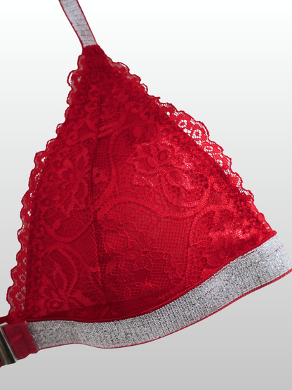 Still-BH, Spitze, Vorderer Clip, Tiefer Ausschnitt, Glitzerträger, Push-up, Bügellos, Bralette