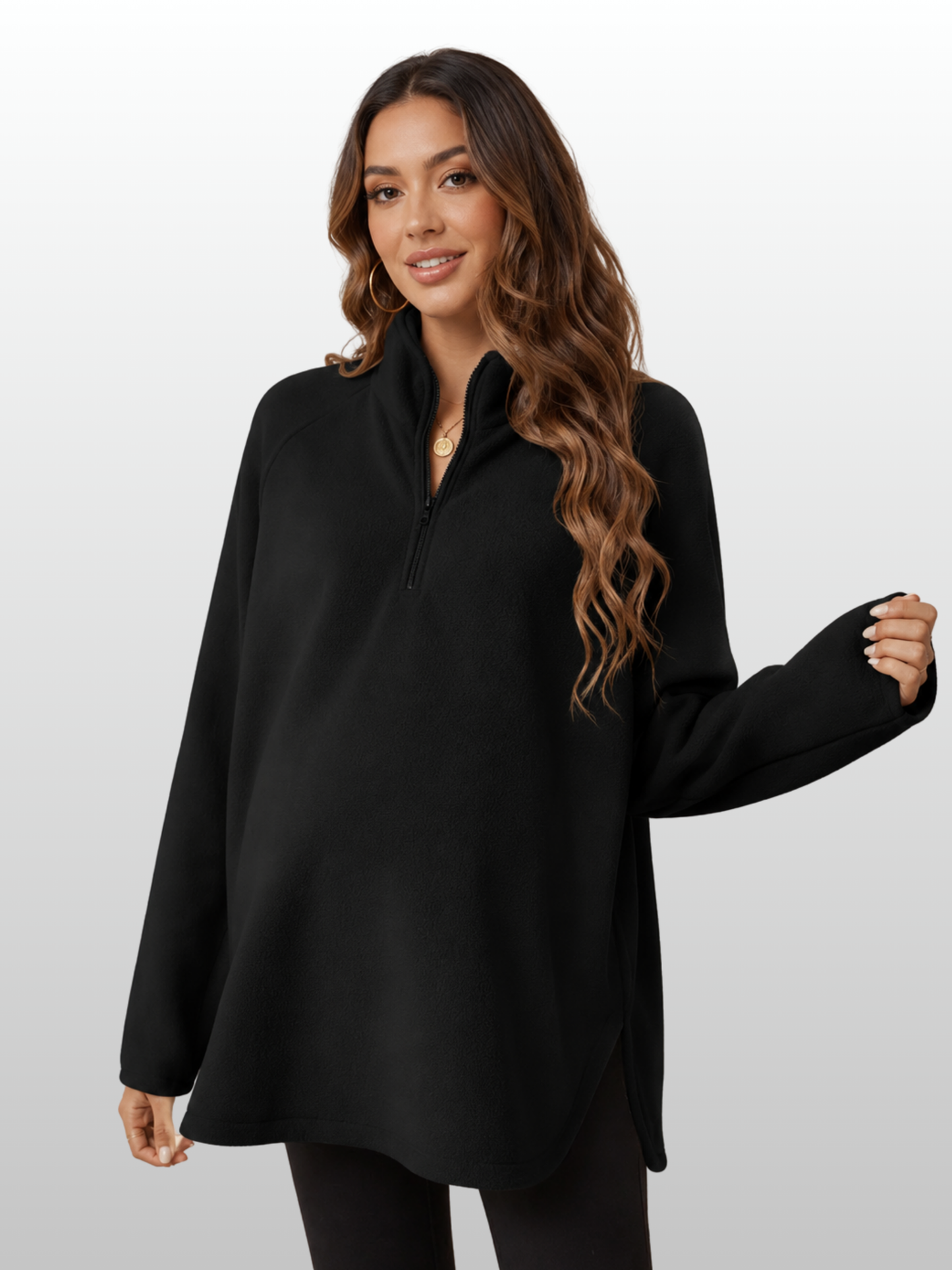 Maternity Fleece Half-Zip Pullover, Pregnancy Hoodie, Oversized Soft, Long Sleeve Warm Winter