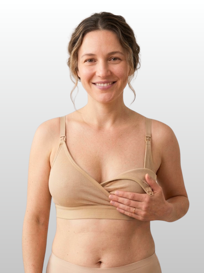 Nursing Bra, Ribbed, Dual Access, Pumping, Nursing, Wire-Free, Wrap Design, Hands-Free, Night Comfort