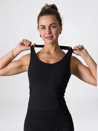 Halter Top Seamless Cropped with Scoop Neck and Wide Neck Strap