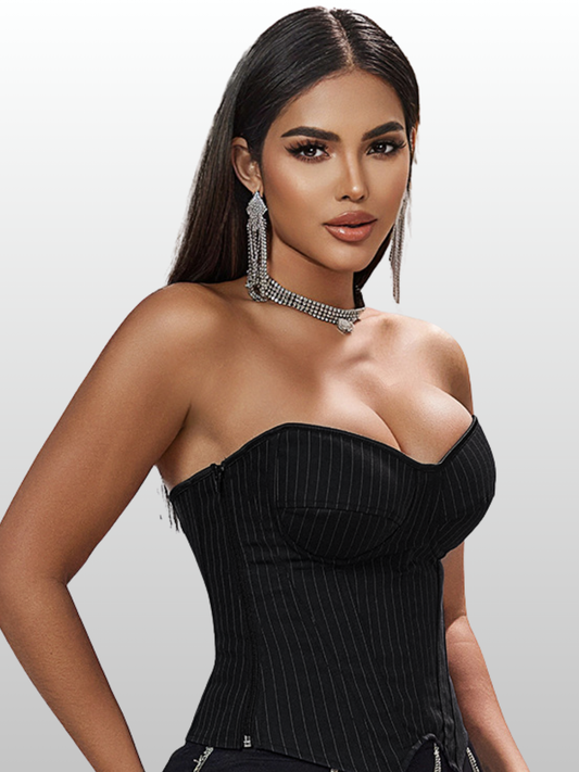 Umstandsmode, Korsett, Trägerlos, Nadelstreifen, Figurformend