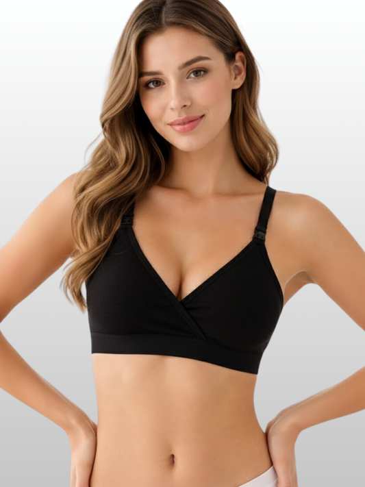 Nursing Bra, Ribbed, Dual Access, Pumping, Nursing, Wire-Free, Wrap Design, Hands-Free, Night Comfort