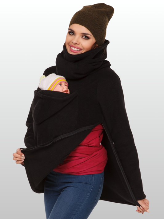 Babywearing Hoodie, Fleece, Kangaroo Jacket, Front & Back Carry, Built-In Baby Hood