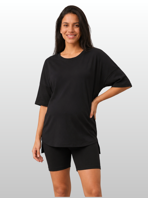 Maternity Lounge Set, Oversized Top & Bike Shorts, High-Low Hem