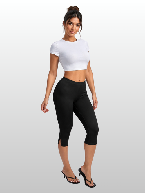 Capri-Leggings Damen mit hohem Bund & Seitenschlitz, leicht