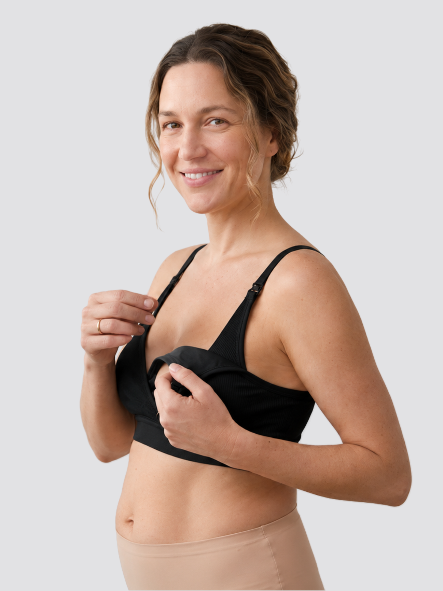 Nursing Bra, Ribbed, Dual Access, Pumping, Nursing, Wire-Free, Wrap Design, Hands-Free, Night Comfort