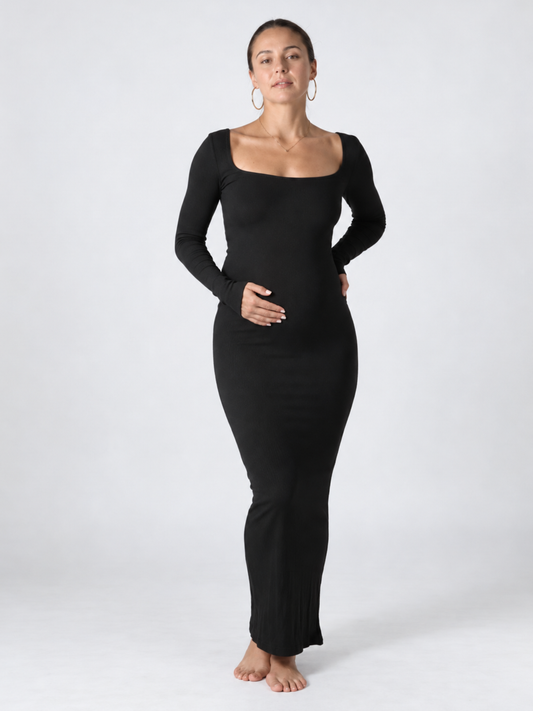 Maxi Dress Maternity Long Sleeve with Square Neck
