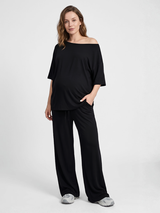Maternity Lounge Set for Pregnancy and Postpartum with Wide Leg Pants