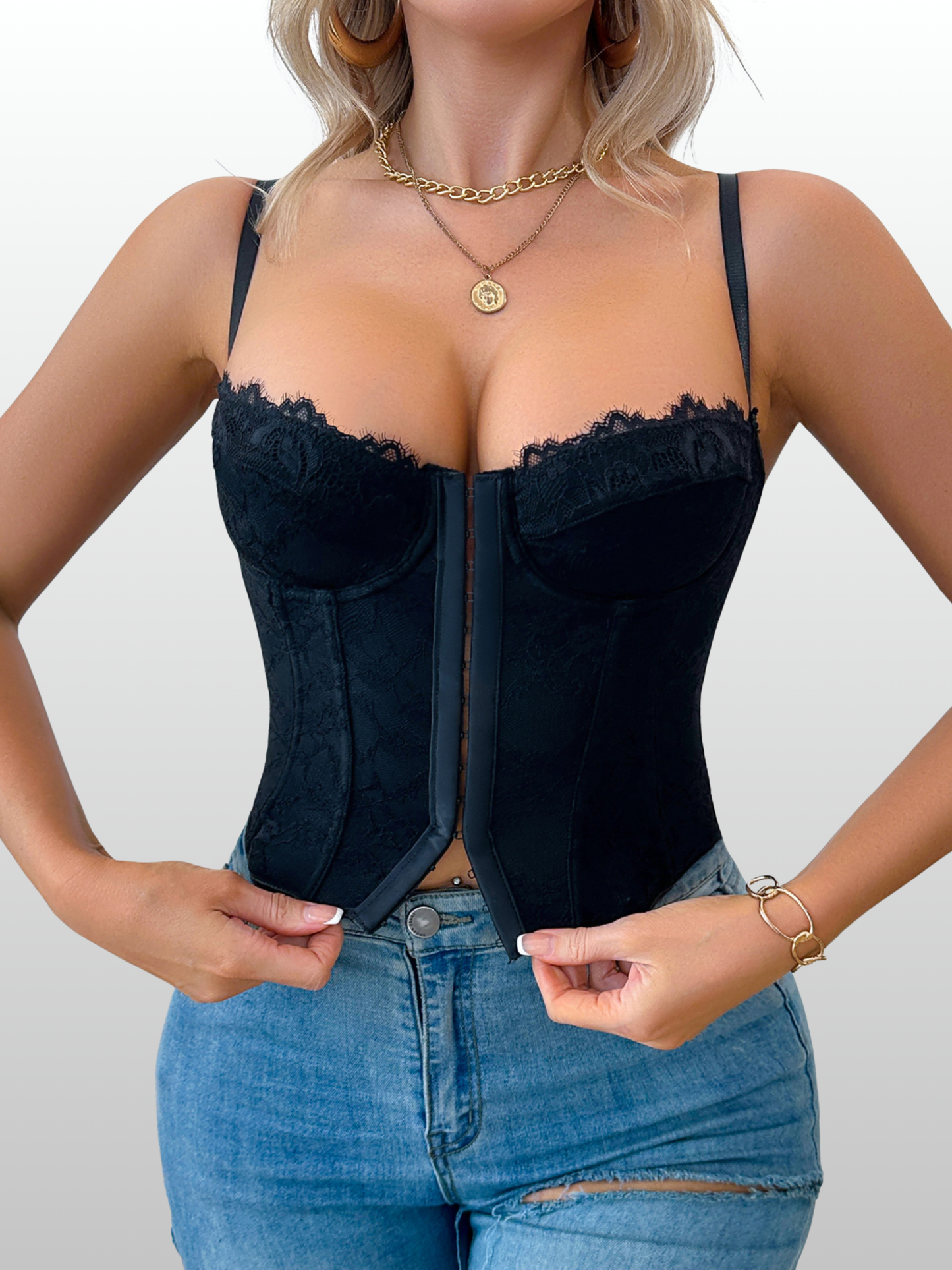 Corset Top, Structured Bustier, Floral Lace, Lace-Up Back