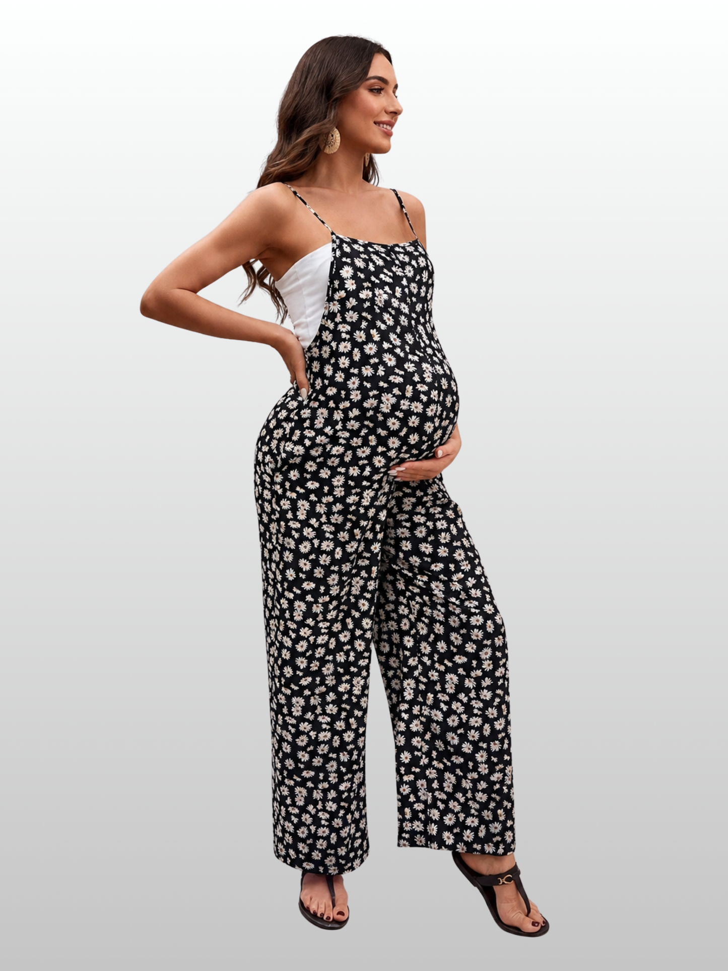 Umstands-Jumpsuit mit Blumenmuster & weitem Bein, ärmellos