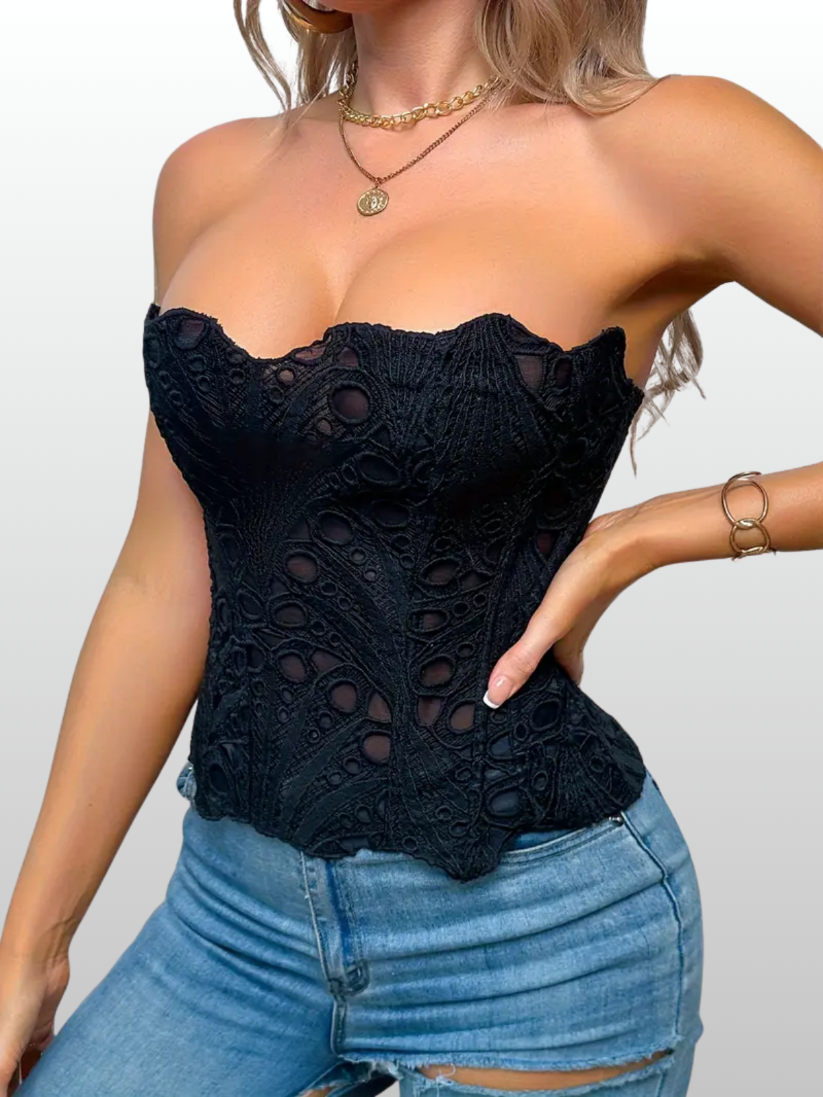 Korsett Top, Hollow Out, Gestrickt, Trägerlos, Atmungsaktiv