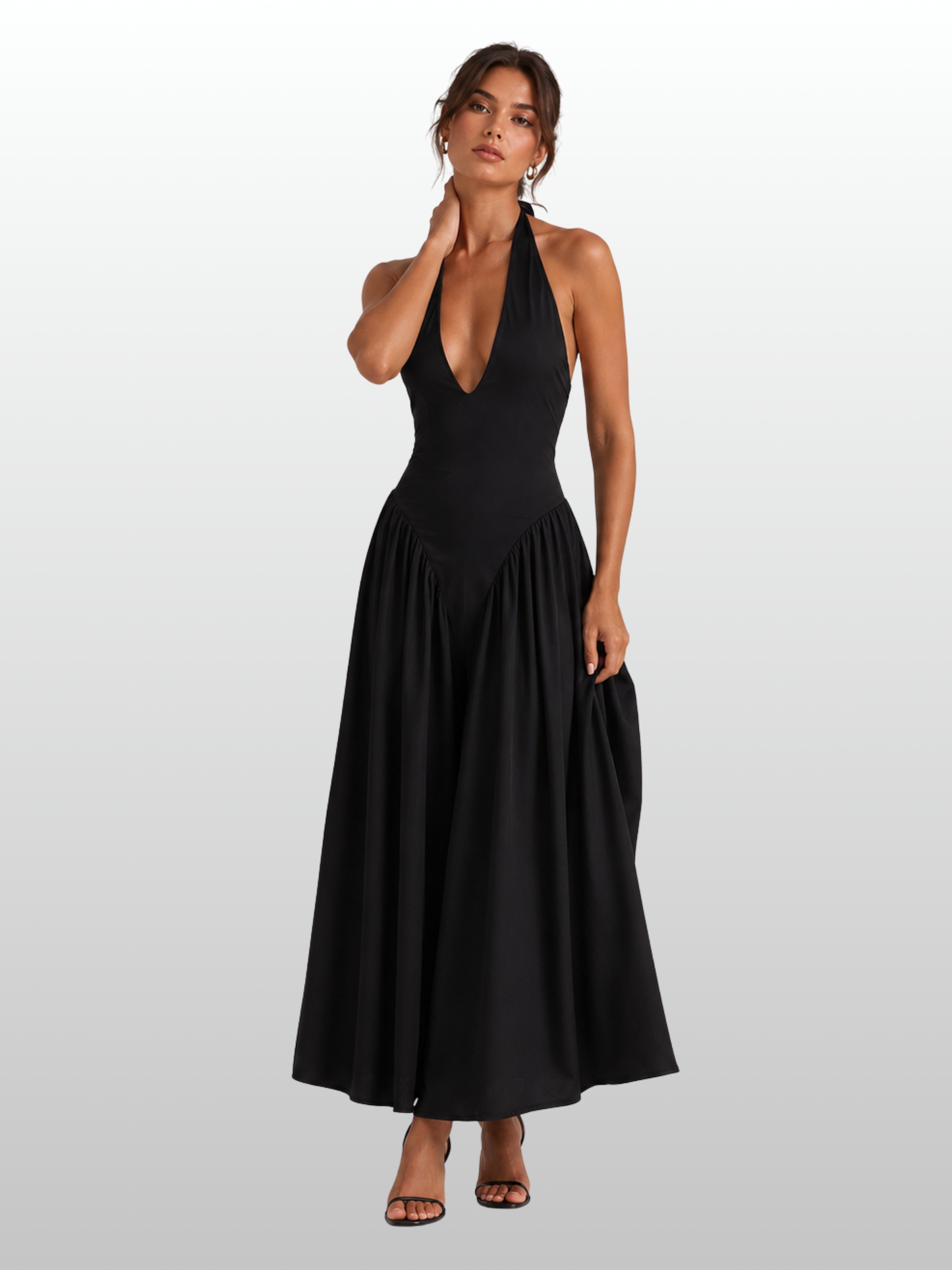 Maxikleid Neckholder mit Bodycon-Oberteil, fließender Rock