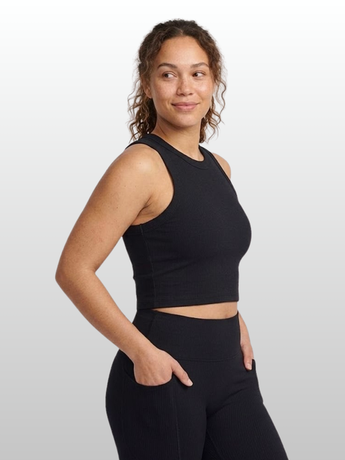 Tank Top, Fine Ribbed, High-Neck, Cropped, Sleeveless, Stretch