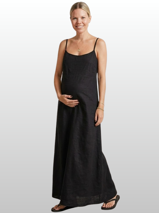 Maternity Dress, Maxi, Linen-Cotton, Spaghetti Straps, Column