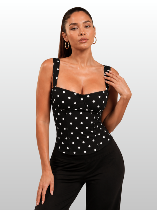 Corset Top Polka Dot with Sweetheart Neck, Wide Straps