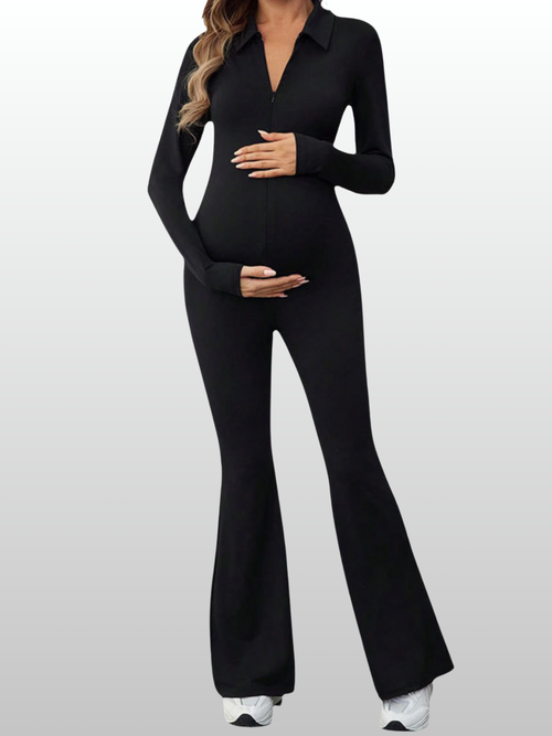 Umstandsmode, Langärmliger Overall mit Kragen und Reißverschluss