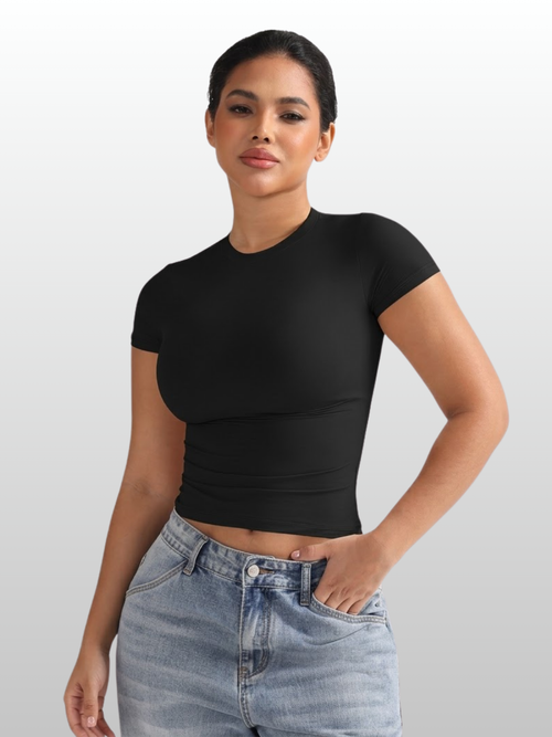 Shaping Top, Kurzarm, Kompressions-Fit, Second-Skin, Bauchweg-Effekt, Rundhals, Damen