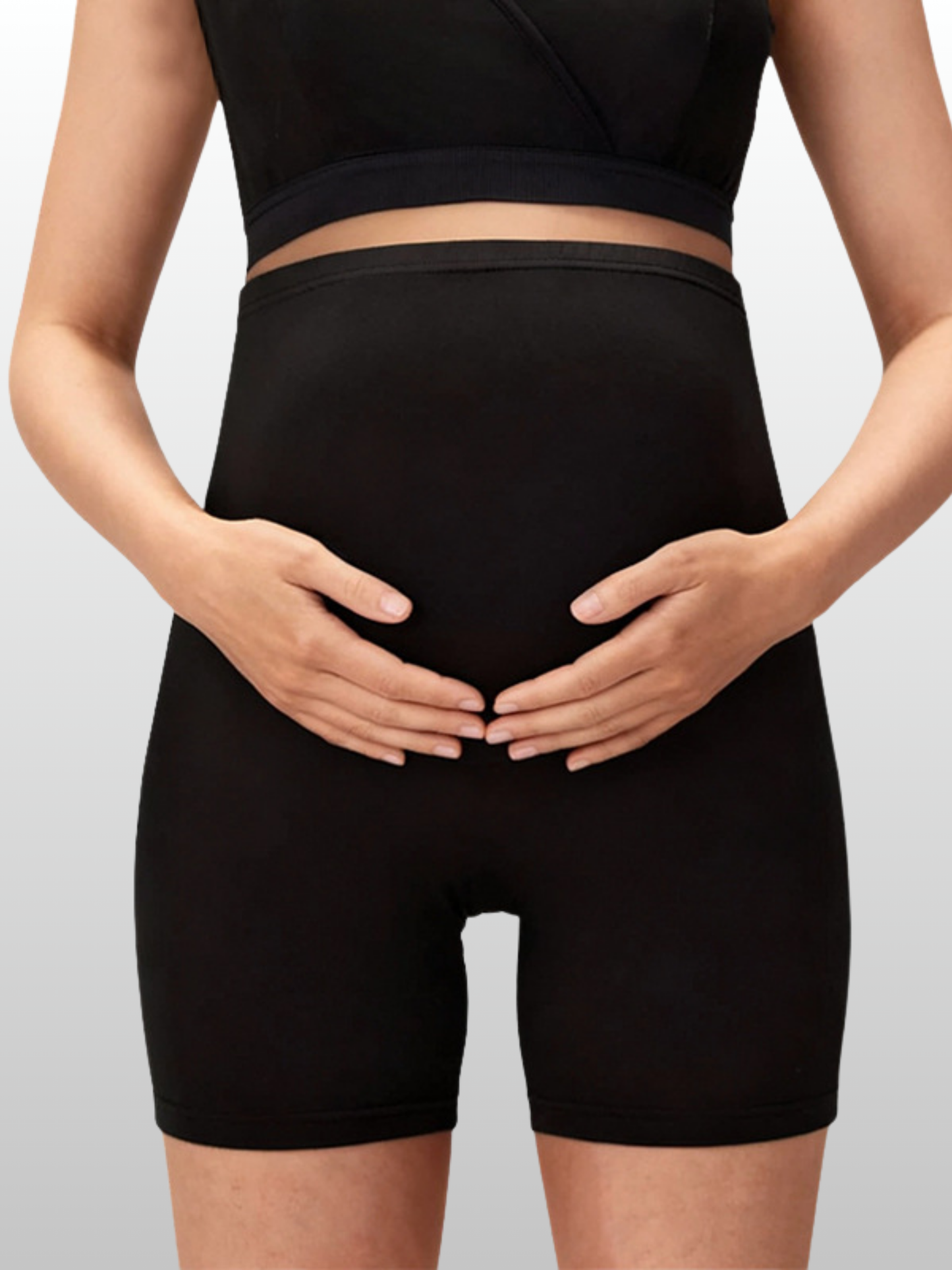 Maternity Bike Shorts, Over-Belly Band, High-Waist, Body-Shaping