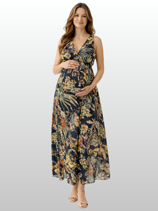 Maternity Maxi Dress, Boho Floral Print, Empire Waist, Photoshoot, Baby Shower, Airy Light, Summer