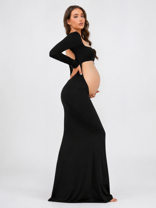 Maternity Dress Maxi Long Sleeve with Belly Cut-Out
