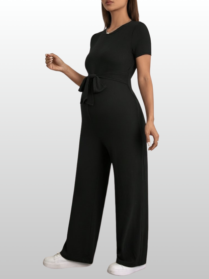 Umstandsmode, Umstands Jumpsuit mit Schleife, Gerippt