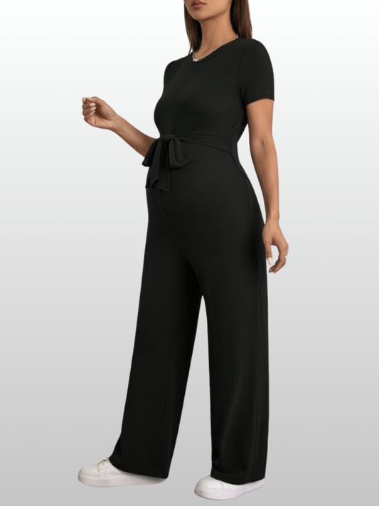 Umstandsmode, Umstands Jumpsuit mit Schleife, Gerippt