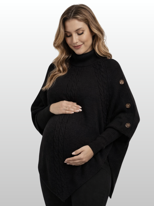 Umstandspullover, Zopfstrick, Relaxed Fit, Elegant, Hochgeschlossen, Büro & Events, Alle Trimester