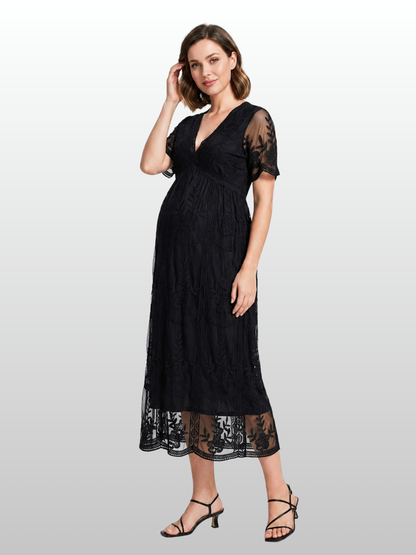 Umstandskleid mit bestickter Spitze, V-Ausschnitt, Empire-Taille