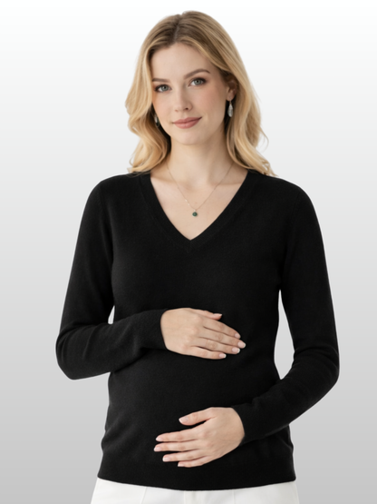 Umstandspullover, V-Ausschnitt, Flauschstrick, Leicht, Layering, Büro & Alltag, Frühe Schwangerschaft