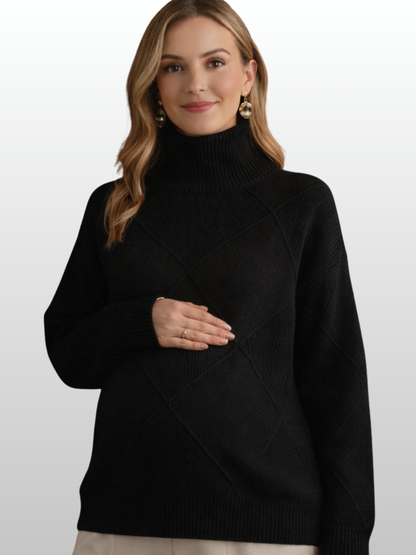 Umstandspullover, Zopfstrick, Relaxed Fit, Elegant, Hochgeschlossen, Büro & Events, Alle Trimester