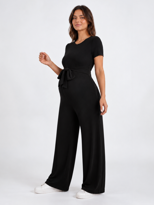 Jumpsuit for Maternity Elegant in Rib Knit with Wrap Look