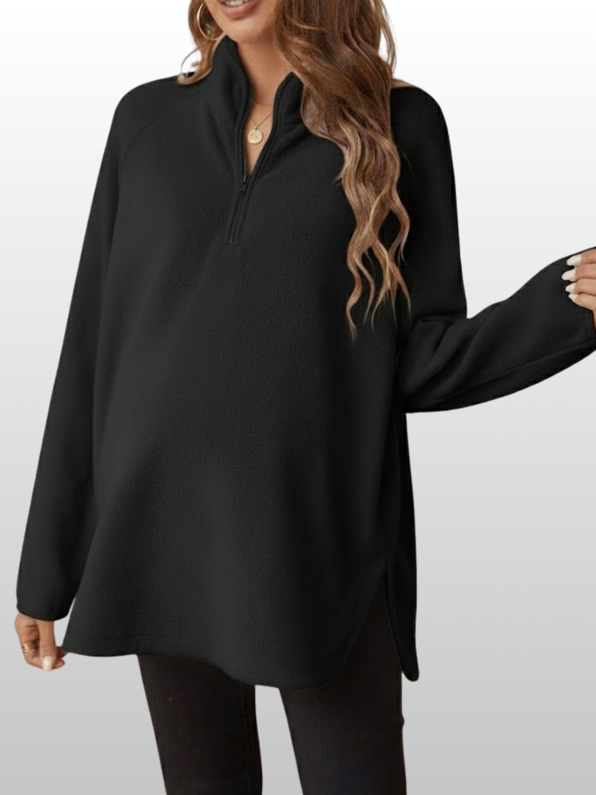 Umstandsmode, Fleecepullover Half-Zip, Schwangerschaft Pullover Oversized Weich, Langarm Fleece Umstandsmode, Warmer Winter Hoodie