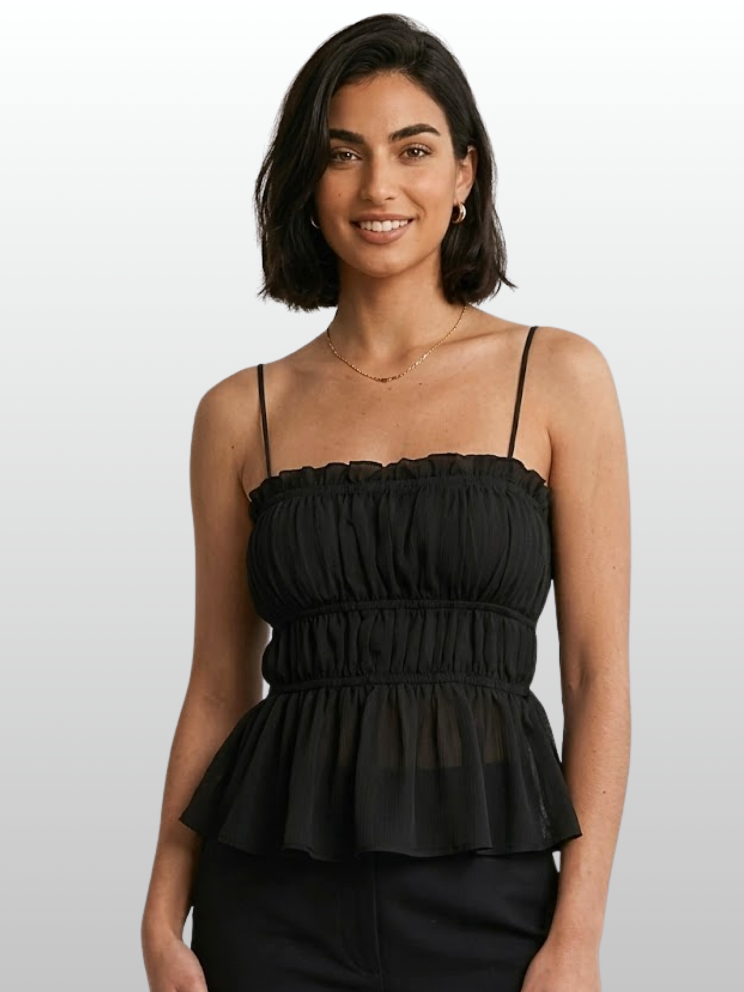 Cami Top, Ruffle Peplum, Chiffon, Spaghetti Straps, Empire Waist