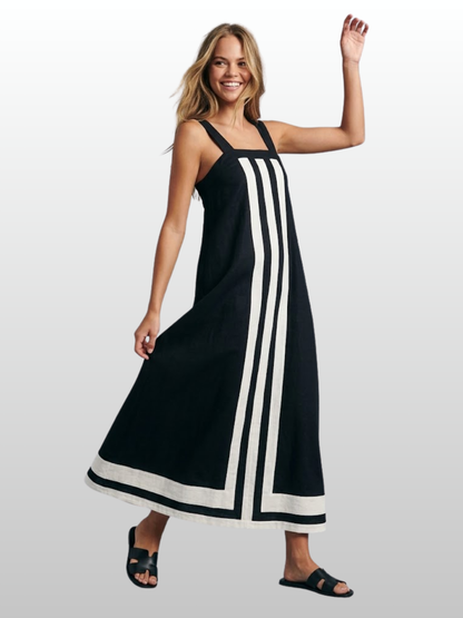 Sommerkleid Midi A-Linie mit Kontraststreifen, ärmellos