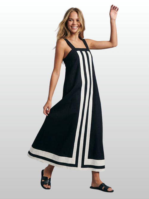 Sommerkleid Midi A-Linie mit Kontraststreifen, ärmellos