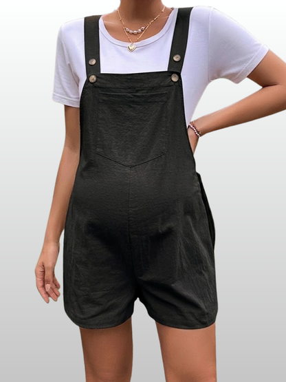 Maternity Overall Shorts, Adjustable Straps, Loose Fit, Side Buttons